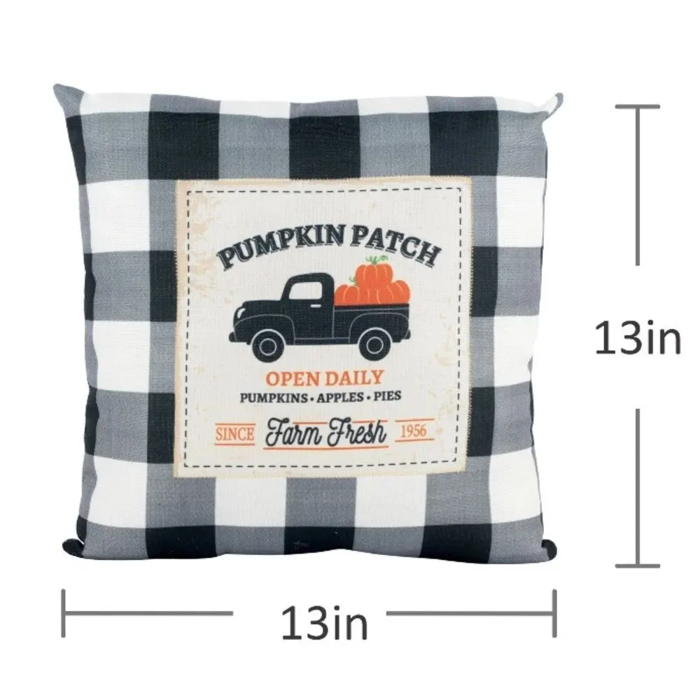 Harvest Plaid Pumpkin Patch Farmhouse Truck Decorative Pillow Fall Halloween